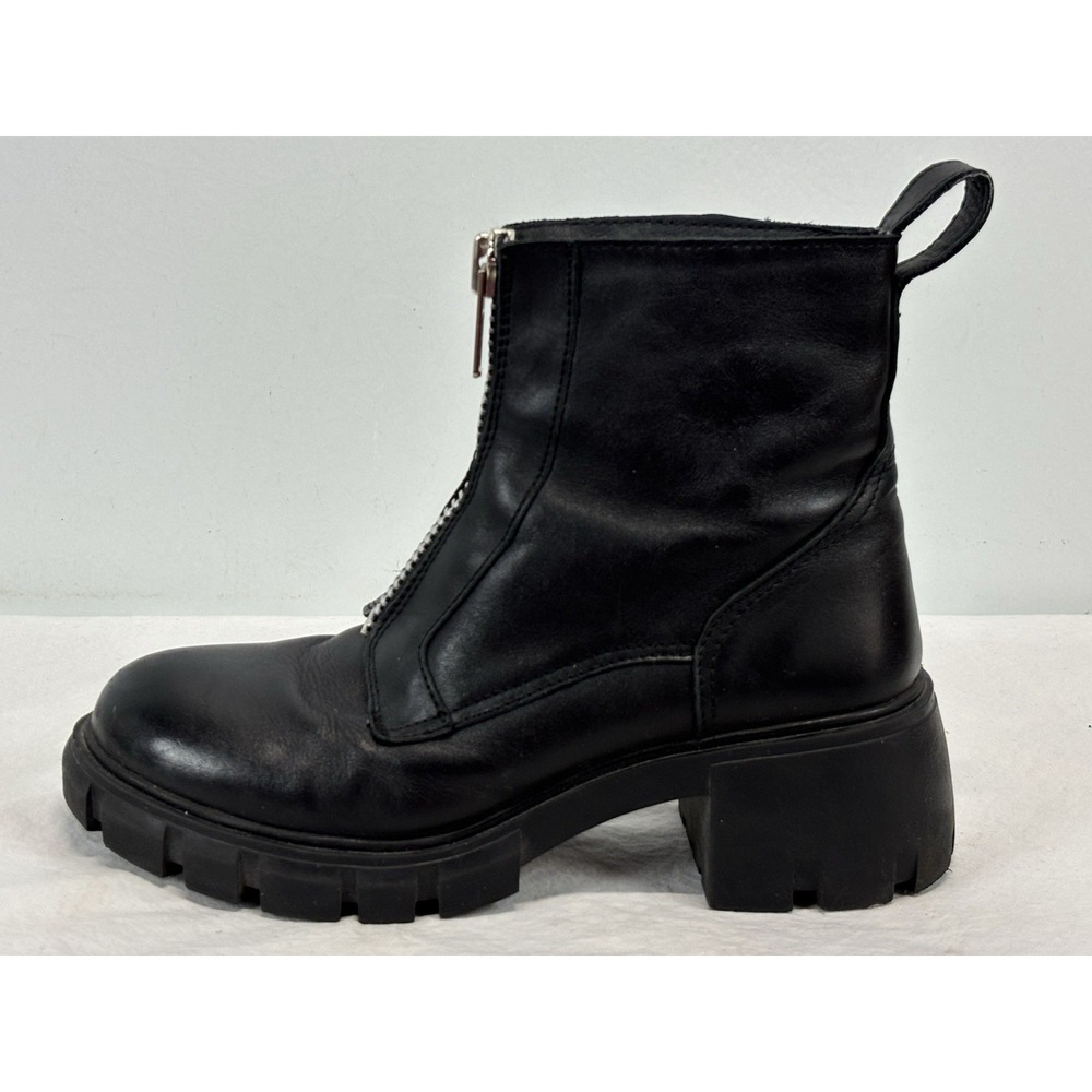 Steve Madden Hedge Boots Women's 7.5 Black Leather Chunky Goth Y2K Zip Close
